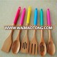 Bamboo wooden silicone handle kitchen utensils set small spoon cooking tools